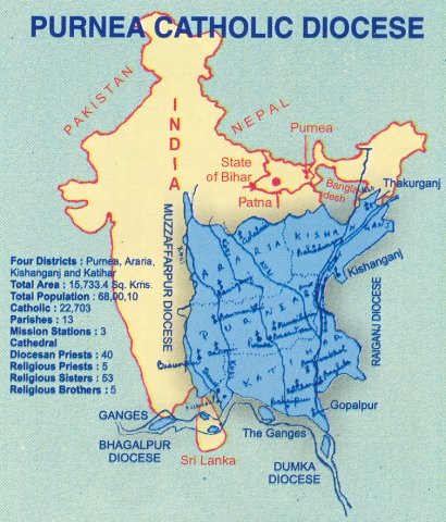 Kaart van Purnea, Bihar, India