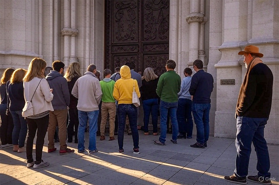 Een groep pelgrims wacht om door de Heilige Deur te gaan