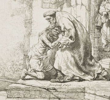 Tekening van het verhaal van de Verloren Zoon door Rembrandt van Rijn